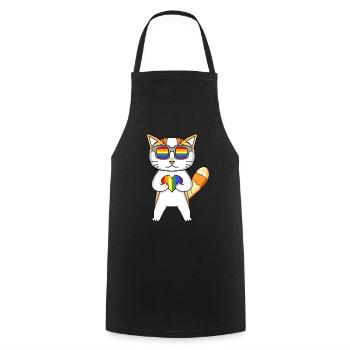 Chat LGBT Arc-en-ciel - Tablier de cuisine - noir - Devant - AI Model Male 185 dark (185cm)