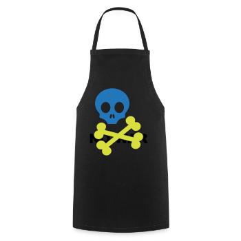 Neon Blue Skull and Crossbones - Cooking Apron - black - Front - AI Model Male 185 dark (185cm)