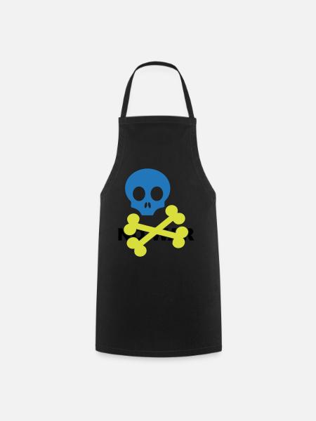 Neon Blue Skull and Crossbones - Cooking Apron - black