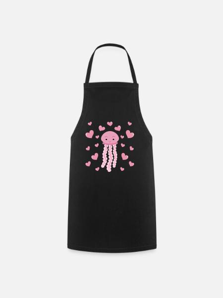 Cute Jellyfish Hearts Jellyfish with Hearts Jellyfish - Cooking Apron - black