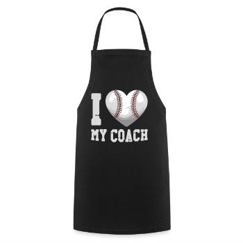 Cœur de fan de baseball J’aime mon entraîneur - Tablier de cuisine - noir - Devant - AI Model Male 185 dark (185cm)