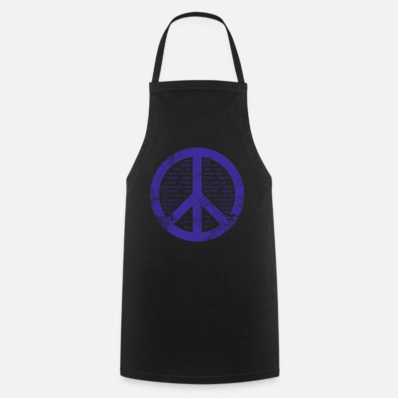 Blue Peace sign. Peace in many languages. - Cooking Apron - black