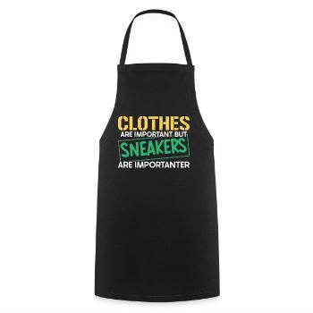 Clothes are important, but sneakers are important - Cooking Apron - black - Front - AI Model Male 185 dark (185cm)