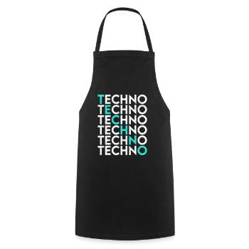 Techno - Kochschürze - Schwarz - Vorne - AI Model Male 185 dark (185cm)