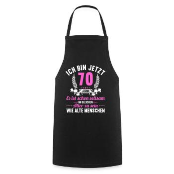 Seltsam im gleichen Alter wie alte 70. Geburtstag - Kochschürze - Schwarz - Vorne - AI Model Male 185 dark (185cm)