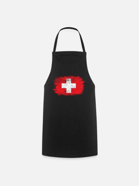 Red Brush Swiss Cross Design - Kochschürze - Schwarz