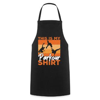 This is my parkour shirt Free Running Traceur - Cooking Apron - black - Front - AI Model Male 185 dark (185cm)