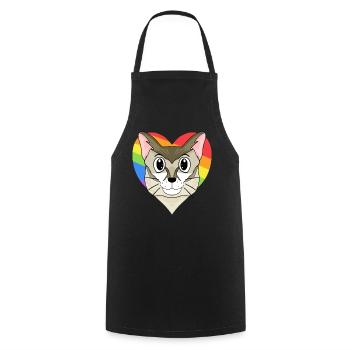Singapura Katze - Regenbogen Herz - Kochschürze - Schwarz - Vorne - AI Model Male 185 dark (185cm)