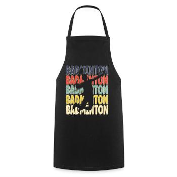 Cool Retro Text Silhouette Badminton - Cooking Apron - black - Front - AI Model Male 185 dark (185cm)