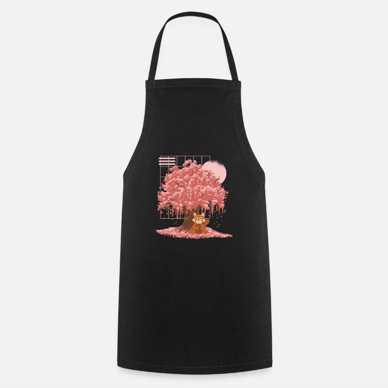 Red Panda Japanese Cherry Blossom Tree - Cooking Apron - black