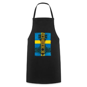 Sweden Swedish Flag Thor Hammer Viking - Cooking Apron - black - Front - AI Model Male 185 dark (185cm)
