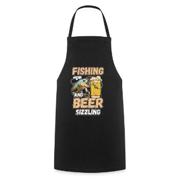 Pêche et bières sifflement pêche Mot à la ligne - Tablier de cuisine - noir - Devant - AI Model Male 185 dark (185cm)