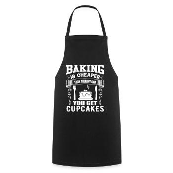 La cuisson est moins chère que la thérapie et les cupcakes - Tablier de cuisine - noir - Devant - AI Model Male 185 dark (185cm)