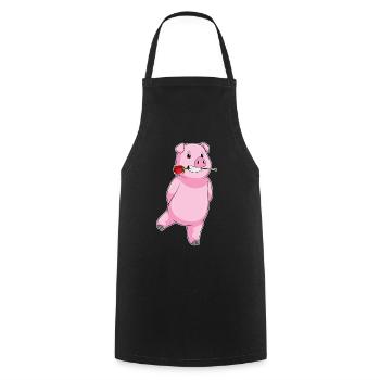 Pig Rose - Cooking Apron - black - Front - AI Model Male 185 dark (185cm)