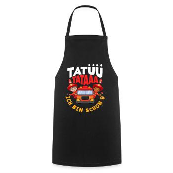 Tatüü TaTaaa 9. Geburtstag Feuerwehr Jungs - Kochschürze - Schwarz - Vorne - AI Model Male 185 dark (185cm)