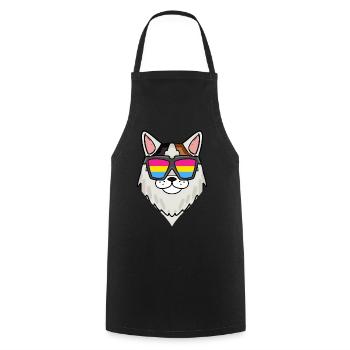 Pansexual Turkish Van - Cat with Glasses - Cooking Apron - black - Front - AI Model Male 185 dark (185cm)