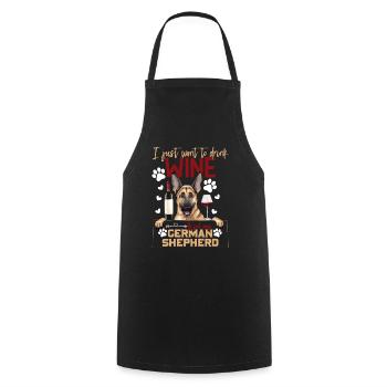 Drink wine and pet German Shepherd - Cooking Apron - black - Front - AI Model Male 185 dark (185cm)