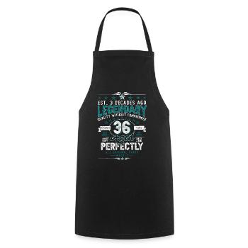 Vintage Légendaire - Vieilli parfaitement 36ème anniversaire - Tablier de cuisine - noir - Devant - AI Model Male 185 dark (185cm)