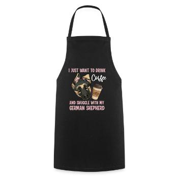 Drink coffee Cuddling with German Shepherd - Cooking Apron - black - Front - AI Model Male 185 dark (185cm)