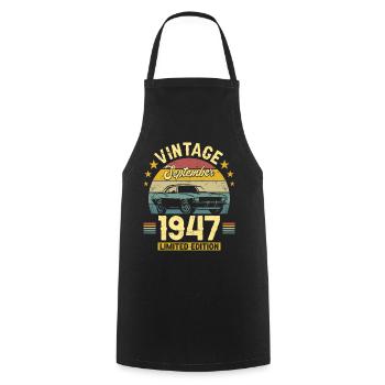 Vintage September 1947 75 years anniversary - Cooking Apron - black - Front - AI Model Male 185 dark (185cm)