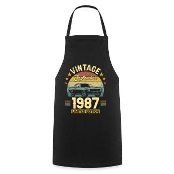 Vintage September 1987 35 years Anniversary - Cooking Apron - black - Front - AI Model Male 185 dark (185cm)