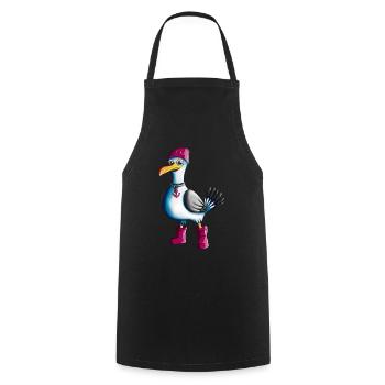 Low German Seagull Moin Saying North Sea Lover - Cooking Apron - black - Front - AI Model Male 185 dark (185cm)