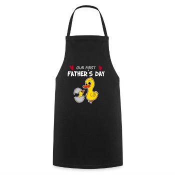 Father's Day Gift - Our First Father's Day - Cooking Apron - black - Front - AI Model Male 185 dark (185cm)