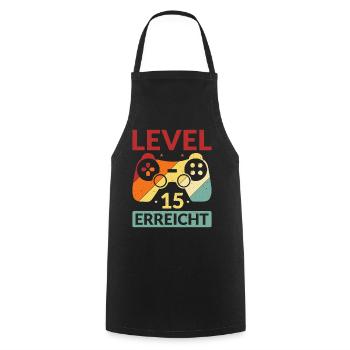 Level 15 Erreicht Gamer - Kochschürze - Schwarz - Vorne - AI Model Male 185 dark (185cm)