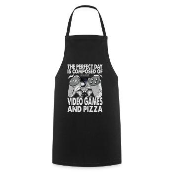 The Perfect Day Is Composed Of Video Games And Piz - Cooking Apron - black - Front - AI Model Male 185 dark (185cm)