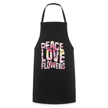 Peace Love Flowers - Cooking Apron - black - Front - AI Model Male 185 dark (185cm)
