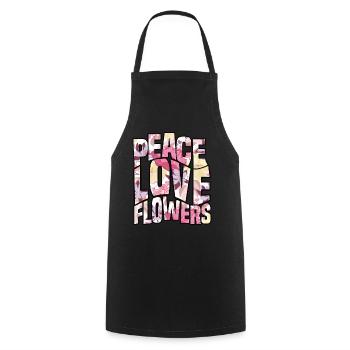 Peace Love Flowers - Cooking Apron - black - Front - AI Model Male 185 dark (185cm)