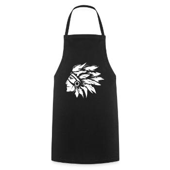 Indian Chief Head Illustration Graphic Art - Cooking Apron - black - Front - AI Model Male 185 dark (185cm)