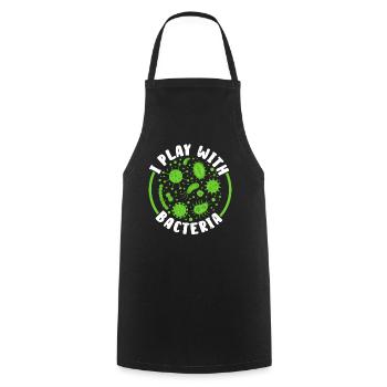 I play with bacteria biologist science Biol - Cooking Apron - black - Front - AI Model Male 185 dark (185cm)