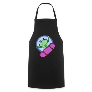 Frosch als Skater mit Skateboard - Kochschürze - Schwarz - Vorne - AI Model Male 185 dark (185cm)