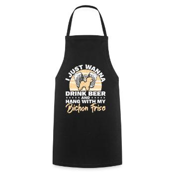 Drink beer and hang out with my Bichon Frise dog - Cooking Apron - black - Front - AI Model Male 185 dark (185cm)