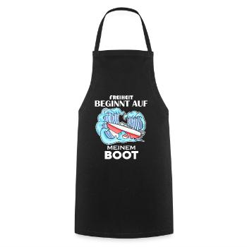 Motorboot Kapitän Boot Geschenk - Kochschürze - Schwarz - Vorne - AI Model Male 185 dark (185cm)