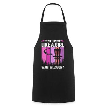 Oui je lance comme une fille veut une leçon disc golf - Tablier de cuisine - noir - Devant - AI Model Male 185 dark (185cm)