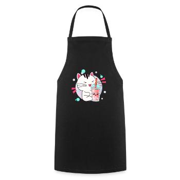Kawaii Anime Cat Bubble Tea Fan - Tablier de cuisine - noir - Devant - AI Model Male 185 dark (185cm)