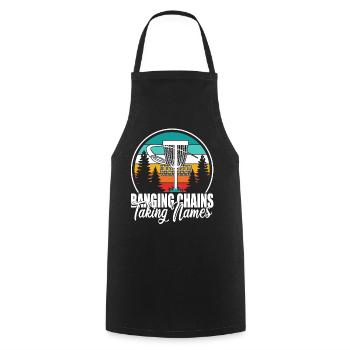 Retro Sunset Banging Chains prend des noms Disc Golf - Tablier de cuisine - noir - Devant - AI Model Male 185 dark (185cm)
