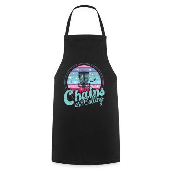 Les chaînes rétro Sunset appellent le disc golf - Tablier de cuisine - noir - Devant - AI Model Male 185 dark (185cm)