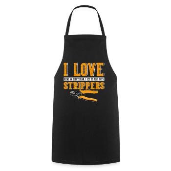J’aime les strip-teaseuses drôles d’électricien - Tablier de cuisine - noir - Devant - AI Model Male 185 dark (185cm)