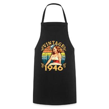 Retro Pin-up Girl Vintage 1946, 76 Years Old - Cooking Apron - black - Front - AI Model Male 185 dark (185cm)
