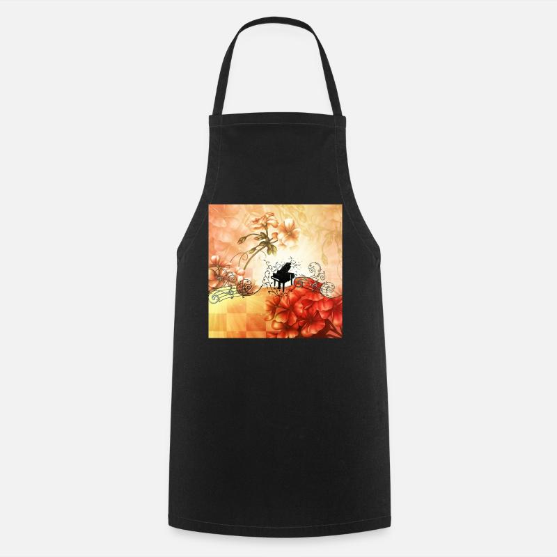 Merveilleuses fleurs avec piano et notes clés. - Tablier de cuisine - noir