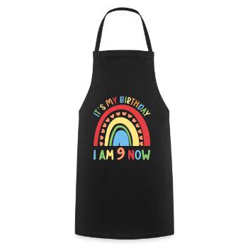 9 years old Rainbow Rainbow 9th birthday - Cooking Apron - black - Front - AI Model Male 185 dark (185cm)