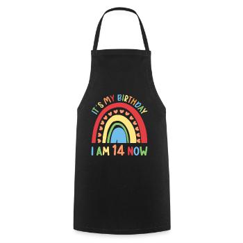 14 years old Rainbow Rainbow 14th birthday - Cooking Apron - black - Front - AI Model Male 185 dark (185cm)