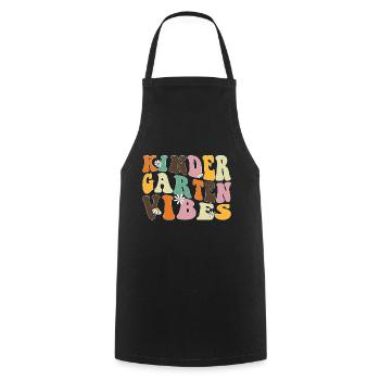 Groovy Hello Kindergarten Vibes Professeur rétro - Tablier de cuisine - noir - Devant - AI Model Male 185 dark (185cm)