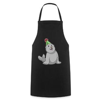 Seal Birthday Party Hat - Cooking Apron - black - Front - AI Model Male 185 dark (185cm)