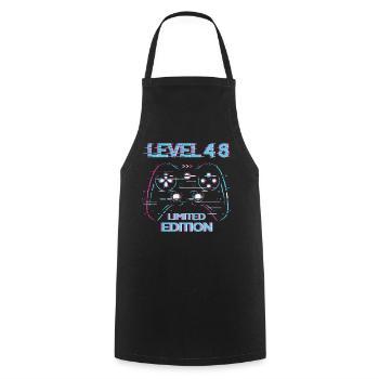 Birthday Level 48 Gaming Limited Edition Gamer - Cooking Apron - black - Front - AI Model Male 185 dark (185cm)
