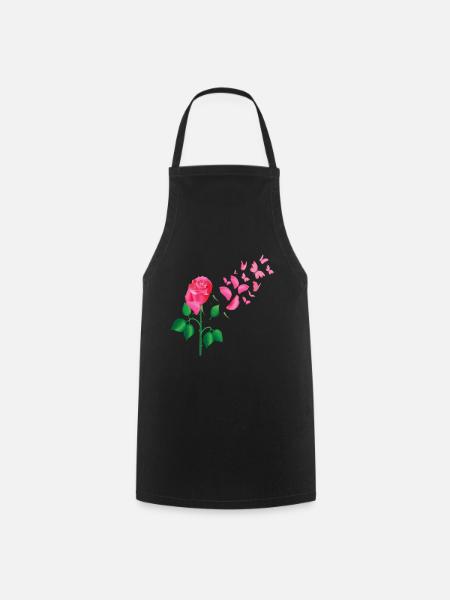 Rose Schmetterlinge Rosen Blumen Design - Kochschürze - Schwarz