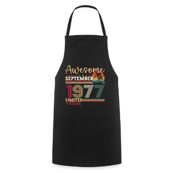 Awesome September 1977 45th Birthday Gift - Cooking Apron - black - Front - AI Model Male 185 dark (185cm)
